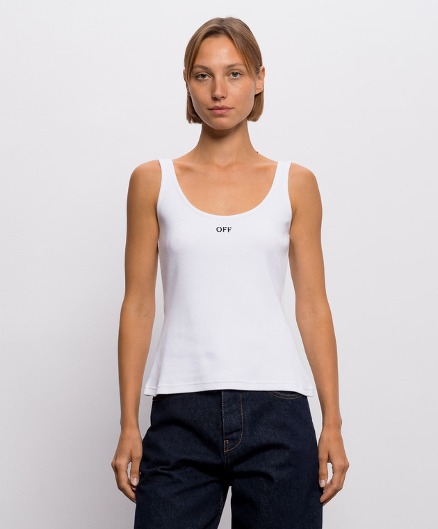 Off-White Белая майка в рубчике с вышивкой логотипа 2FA00672T изображение 3