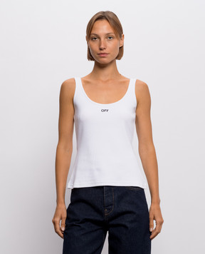 Off-White Белая майка в рубчике с вышивкой логотипа 2FA00672T