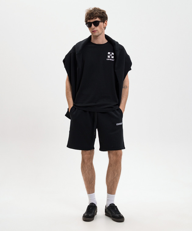 Off-White Чорна футболка з принтом логотипа та емблеми 44MAA027S26J00B зображення 2