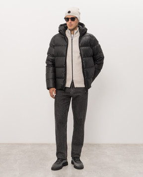 Moncler Черный кожаный пуховик L20911A0015759839