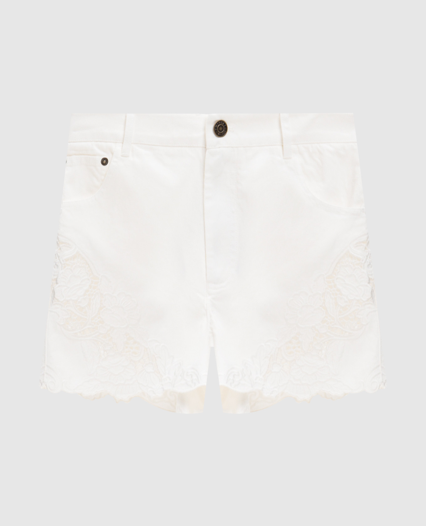 

Белые джинсовые шорты с вышивкой, Белый, Шорты