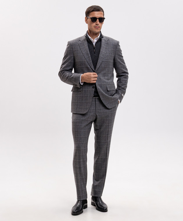 Canali Серый костюм из шерсти в клетку BF053041228020 изображение 2