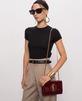 Saint Laurent Бордова шкіряна лакована сумка Kate 469390B870W