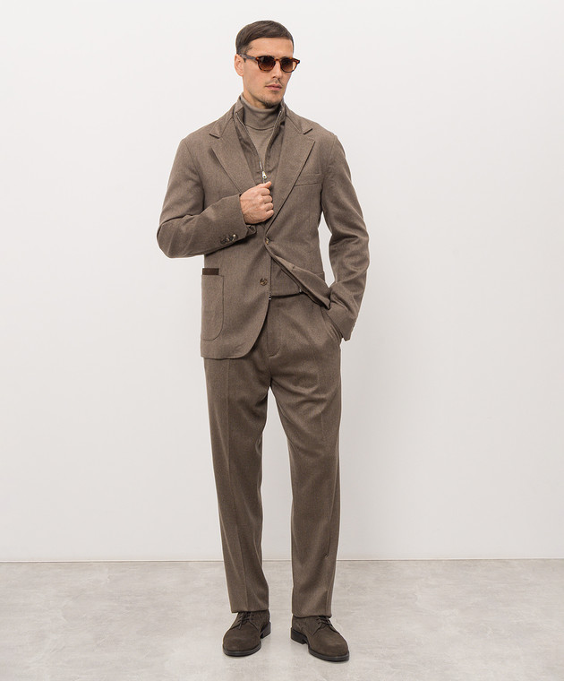 Brett Johnson Коричневий блейзер з кашеміру з планкою FW26B72ZE992CHE зображення 2