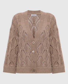 Peserico Коричневий ажурний кардиган з паєтками A99055F0309110