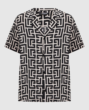 Balmain Чорна сорочка в брендовий принт FH1HN011VD01