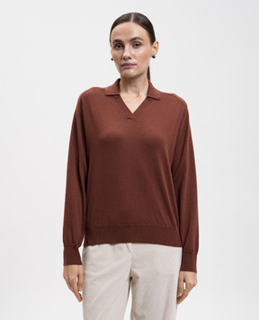 Peserico Коричневий пуловер з вовни з коміром-поло S99426F1809770