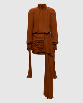 Rowen Rose Коричневое платье мини со шлейфом DRSRR479