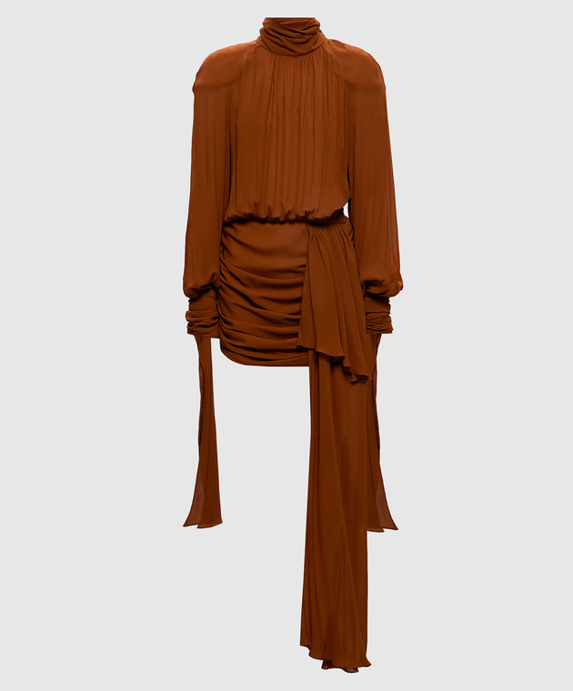 Rowen Rose Коричневое платье мини со шлейфом DRSRR479