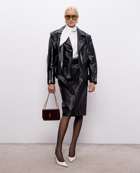 Saint Laurent Чорна шкіряна спідниця-олівець з поясом 865021YCVE2