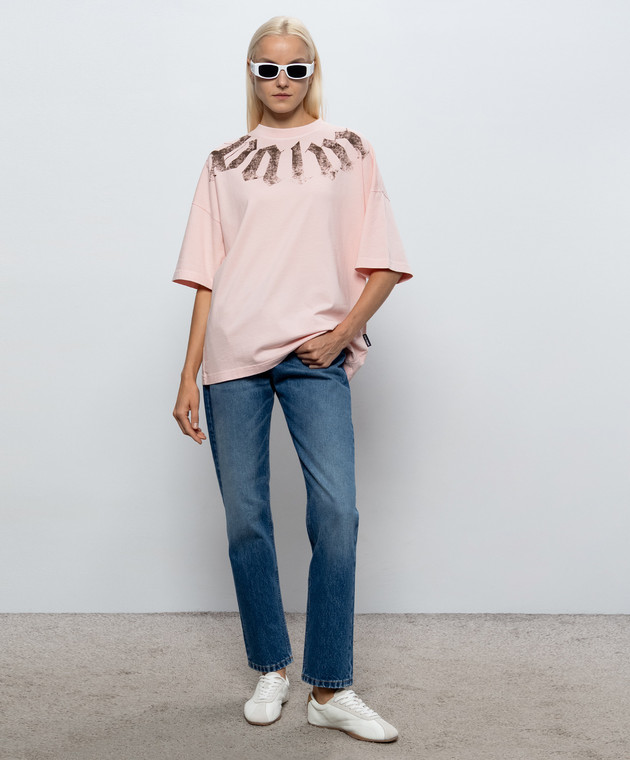 Palm Angels Рожева футболка з принтом логотипа PAMAA003JR001w зображення 2