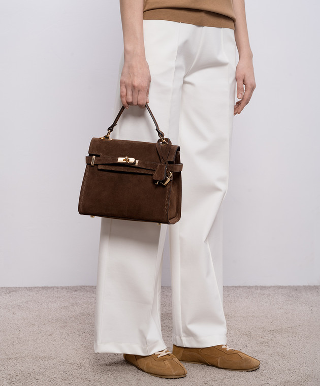 Gianni Notaro Коричневая замшевая сумка-сетчел SUEDE с подвеской 099SUEDEORO изображение 2