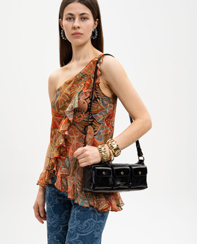 Christian Villa Черная кожаная сумка кросс-боди с принтом логотипа 06499