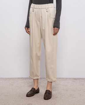 Brunello Cucinelli Бежеві штани з відворотами MP126P8417