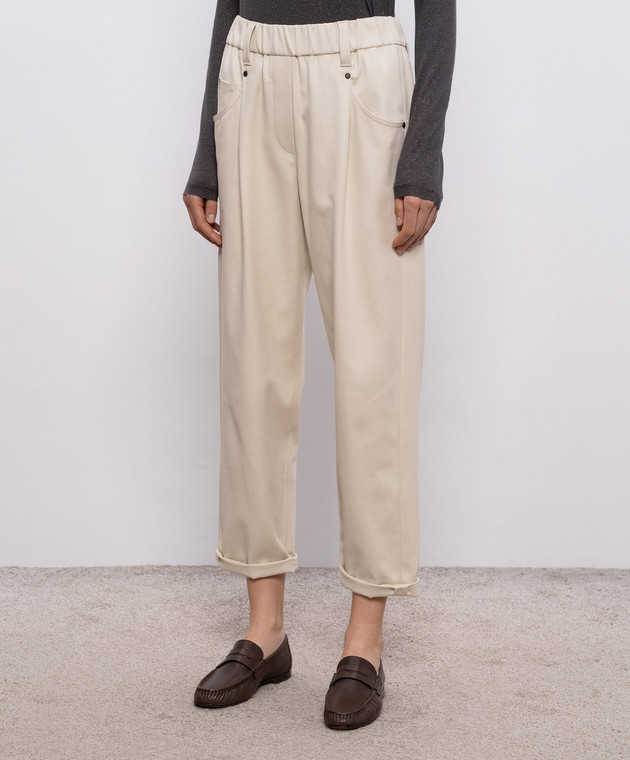 Brunello Cucinelli Бежеві штани з відворотами MP126P8417 зображення 3