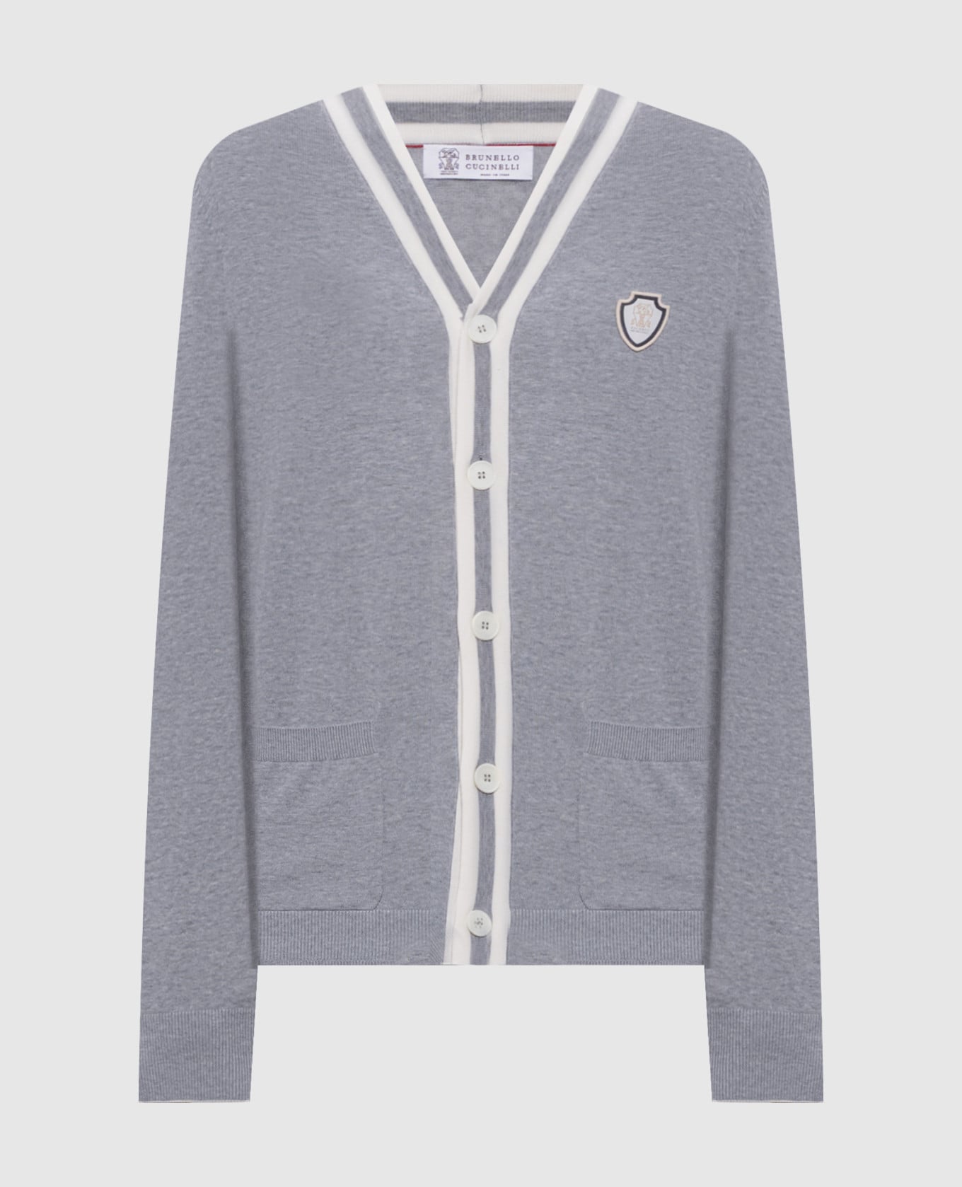 Серый кардиган с нашивкой эмблемы