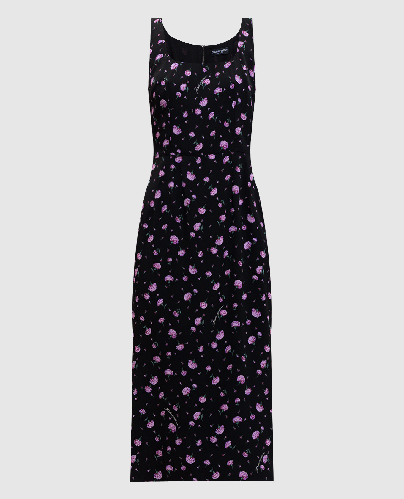 

Черное платье миди с шелком в цветочный принт, Черный, Повседневные платья