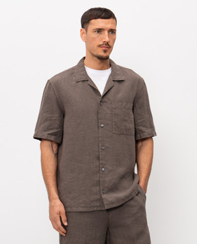 Peserico Рубашка коричневая с короткими рукавами из льна R56049T002494