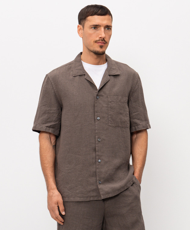 Peserico Рубашка коричневая с короткими рукавами из льна R56049T002494 изображение 3