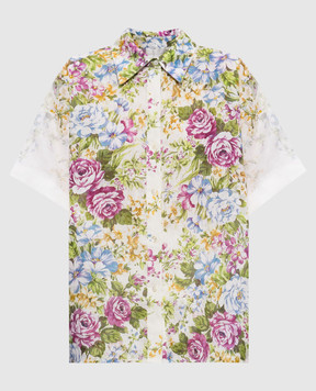 Christy Lynn Біла сорочка Rosa з льону в принт CLB356F55