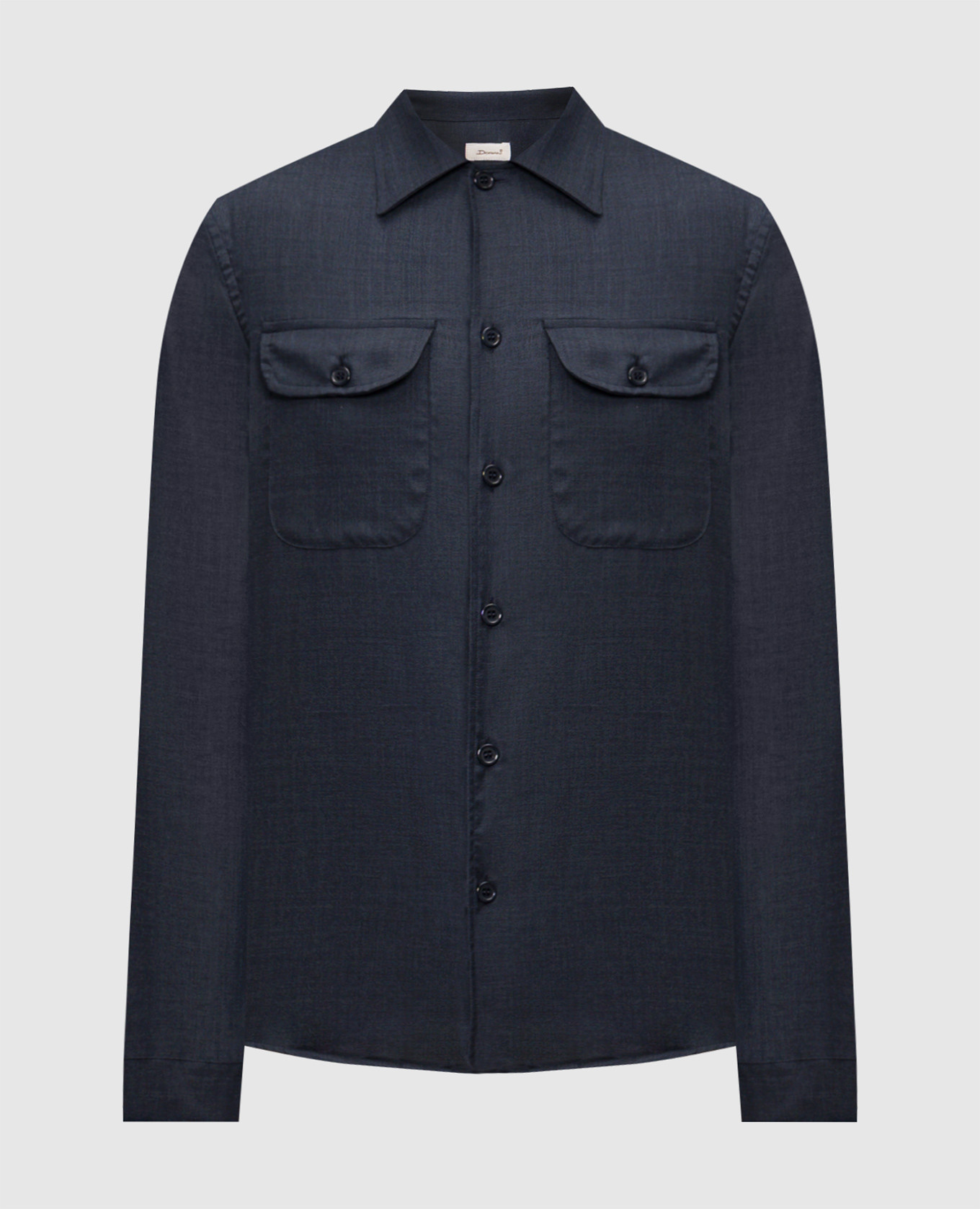 Синяя рубашка из шерсти и шелка