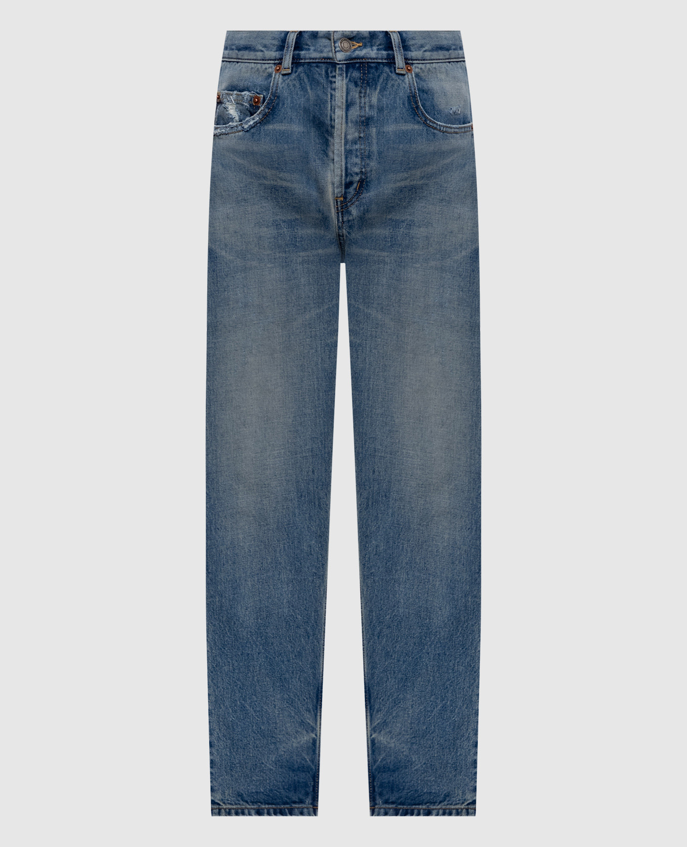 

Синие джинсы с эффектом потертости, Синий, Зауженные джинсы