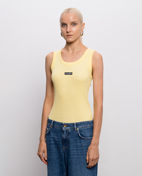 Dolce&Gabbana Жовта майка в рубчик з нашивкою логотипа F8W62TFU7AV