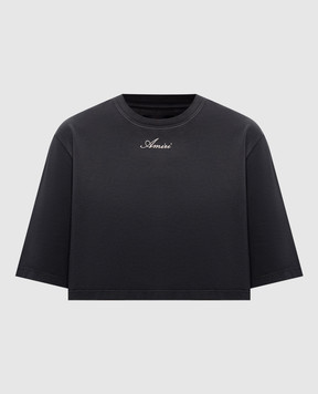 AMIRI Сіра укорочена футболка з вишивкою логотипа AW426JR014