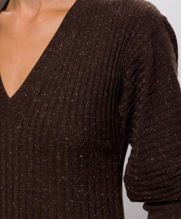 Brunello Cucinelli Коричнева сукня з кашеміром в рубчик M9A895A92 зображення 5