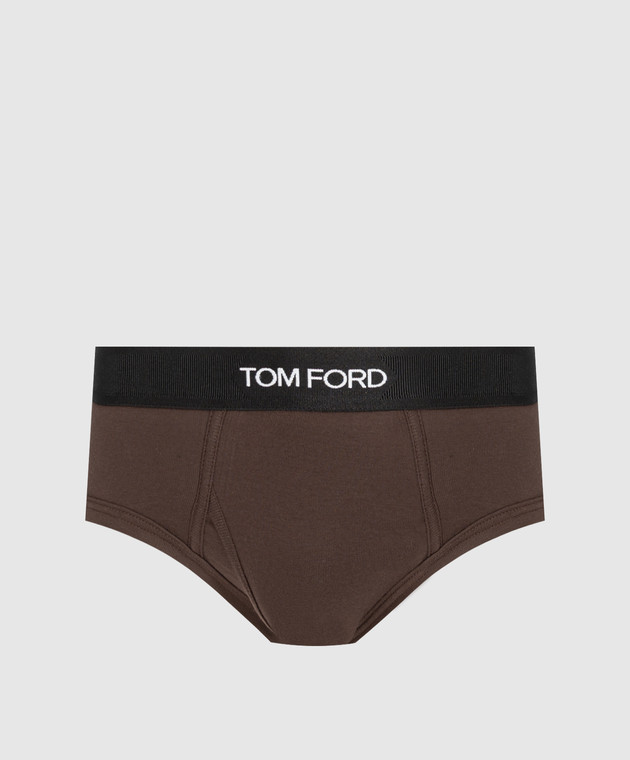 Tom Ford Коричневые трусы-брифы с узором логотипа T4LC11040