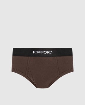Tom Ford Коричневые трусы-брифы с узором логотипа T4LC11040