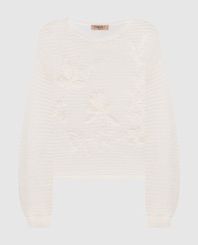 Twinset Білий ажурний джемпер з вишивкою 261TE3020