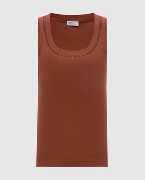 Brunello Cucinelli Коричневый топ в рубчик MG902BW710