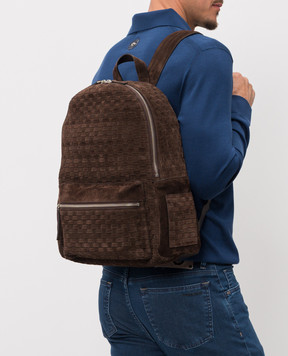 Orciani Коричневый замшевый рюкзак Laio Chevrette с плетением P00711PEW