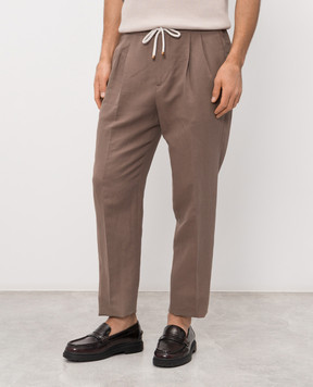 Brunello Cucinelli Коричневі штани з льоном MH255E1710