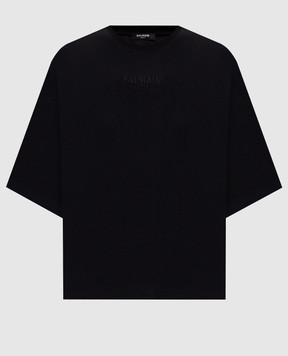 Balmain Черная укороченная футболка с вышивкой логотипа GF0EE145BD10