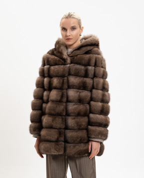 Rindi Коричнева шуба з хутра соболя з капюшоном 050ZB026