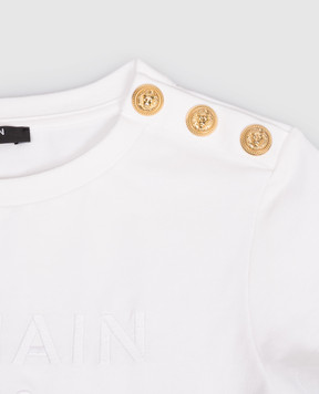 Balmain Дитяча біла футболка з вишивкою логотипа BY8A21Z32771214