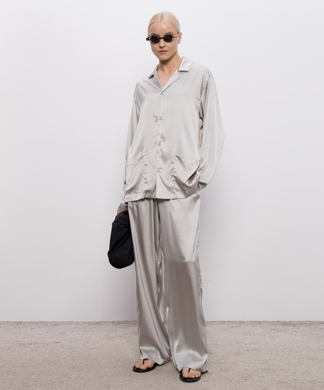 Maison Margiela MM6 Серая блуза с шелком в пижамном стиле MJHH50050 изображение 2