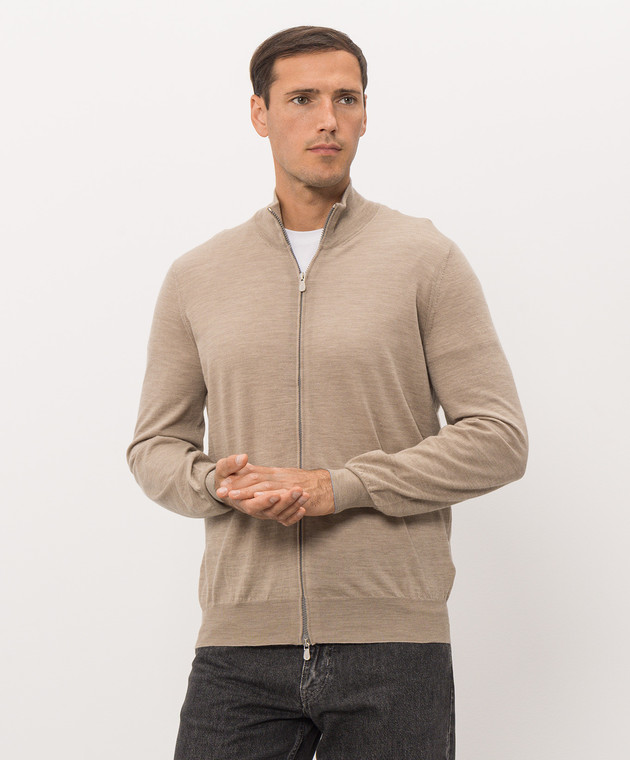 Brunello Cucinelli Бежевый кардиган из шерсти и кашемира на молнии M2400106 изображение 3