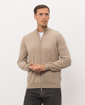 Brunello Cucinelli Бежевий кардиган з вовни та кашеміру на блискавці M2400106