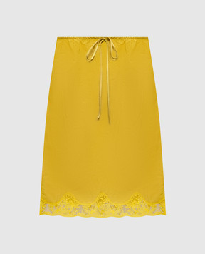 Saint Laurent Жовта спідниця із шовком з мереживом 856886Y7J24