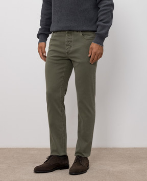 Brunello Cucinelli Джинсы цвета хаки с логотипом патча M277PD3210