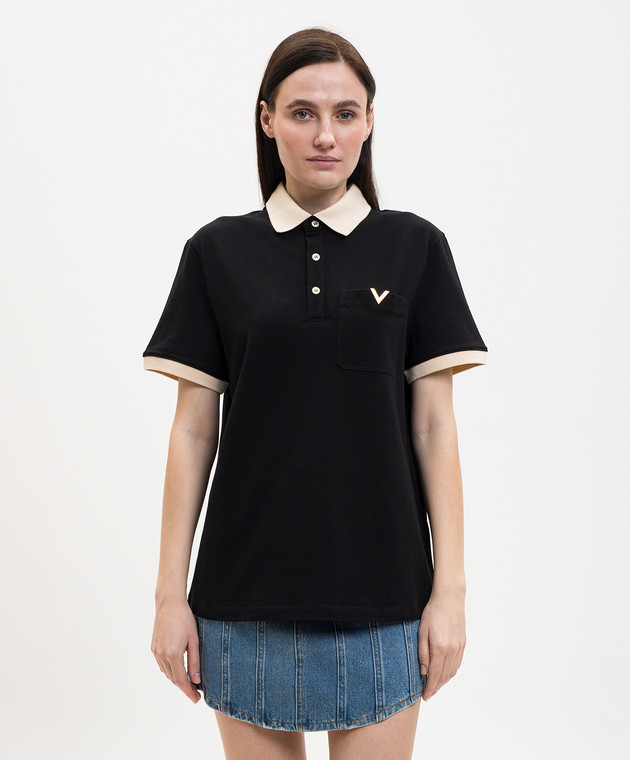 Valentino Чорне поло з контрастним окантуванням 8V0MH01KBGT зображення 3