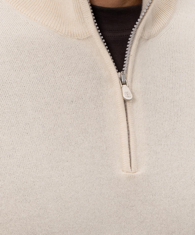 Brunello Cucinelli Джемпер из кашемира с молнией цвета айвори M2200124 изображение 5
