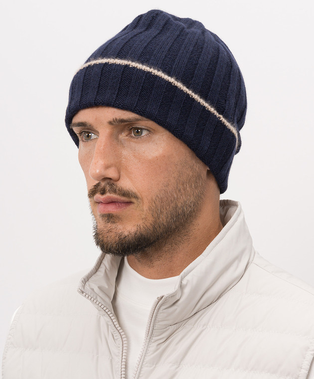 Brunello Cucinelli Синяя шапка из кашемира с окантованием M2240900 изображение 2