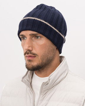 Brunello Cucinelli Синя шапка з кашеміру з окантуванням M2240900