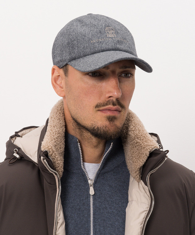 Brunello Cucinelli Сіра кепка з вовни з вишивкою M038P9850 зображення 2