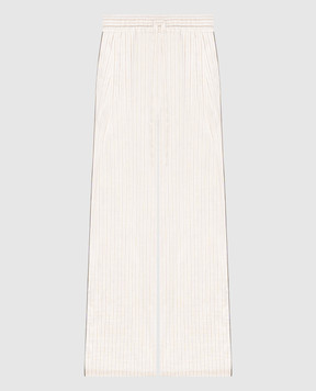 Dolce&Gabbana Штани кольору айворі з льоном в смужку GP1N9TFBMF1