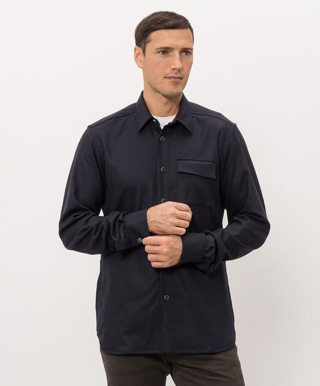 Kiton Синя сорочка з вовни UMCBUBAK0141I зображення 3